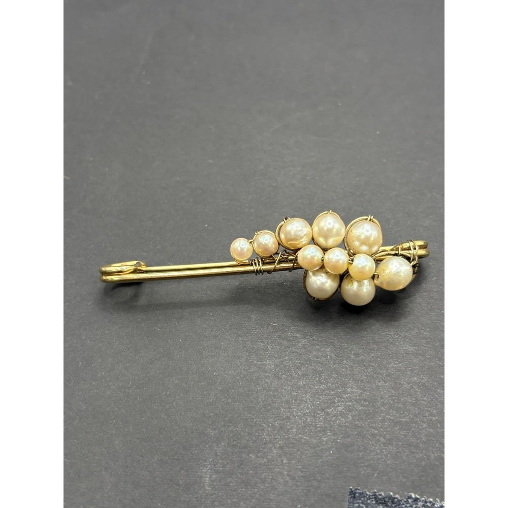 Vintage 12KT Gold Filled Genuine Pearl Safety Pin Brooch 11 Grams G15
